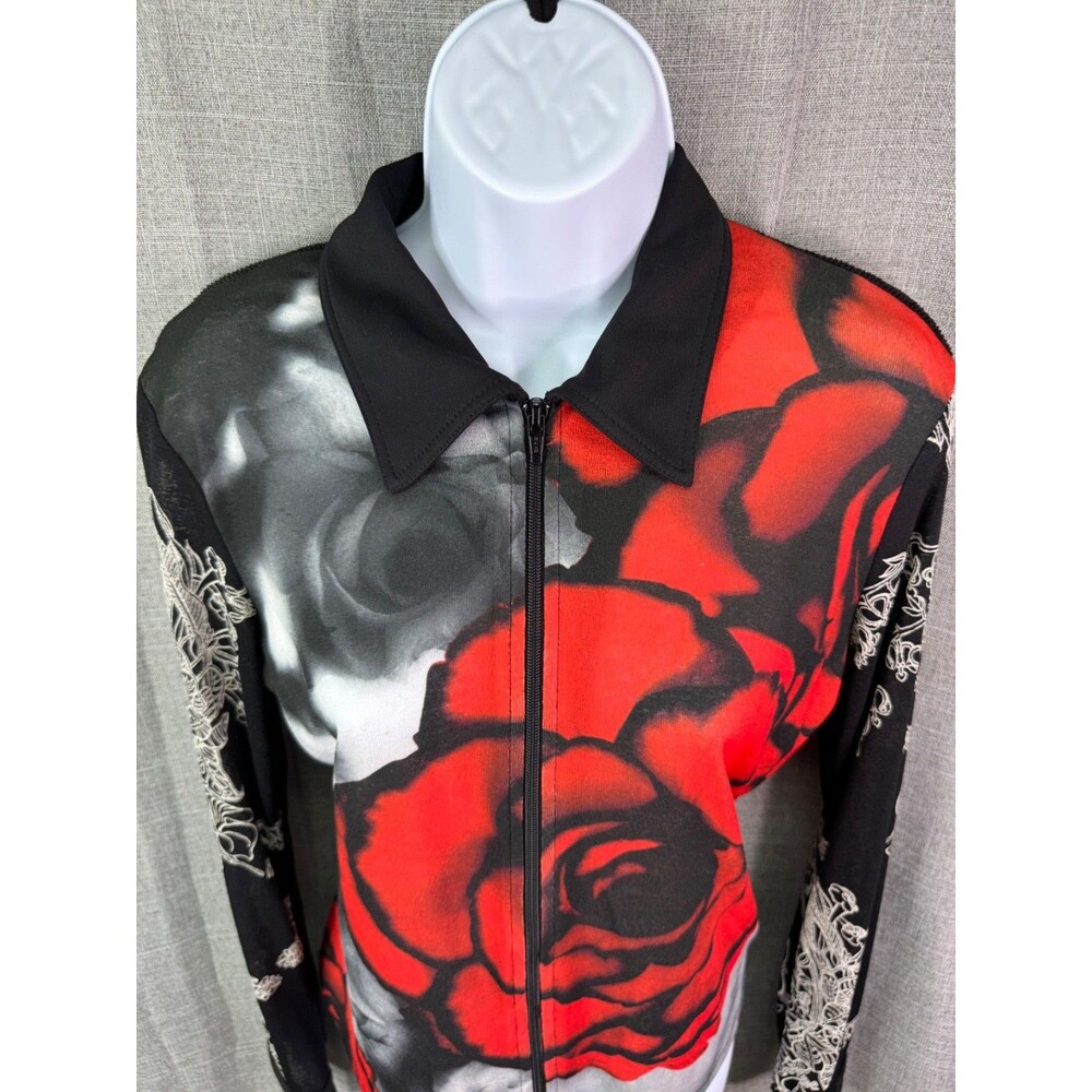 Francesca Rose Mixed Material Long Sleeve Zip Floral Jacket Women's Size Small - Picture 4 of 10